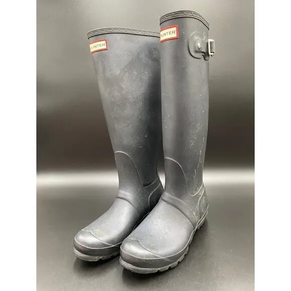 Hunter Flat Black Tall Rubber Boots Women's Size 8