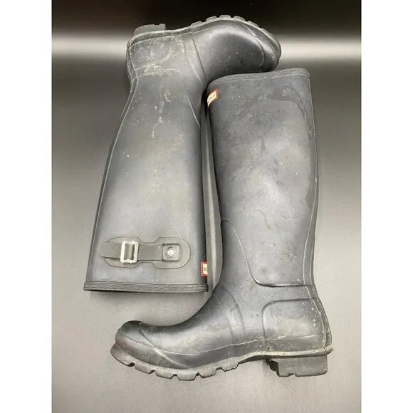 Hunter Flat Black Tall Rubber Boots Women's Size 8