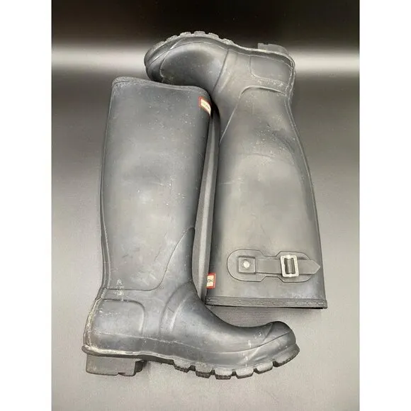 Hunter Flat Black Tall Rubber Boots Women's Size 8