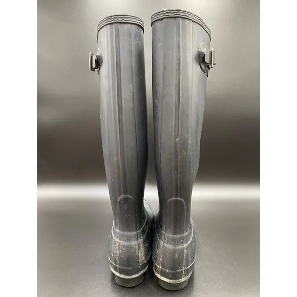 Hunter Flat Black Tall Rubber Boots Women's Size 8