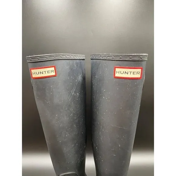 Hunter Flat Black Tall Rubber Boots Women's Size 8