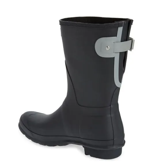 HUNTER Original Short Back Adjustable Rain Boot, BLACK GRAY, Size 9, NWT