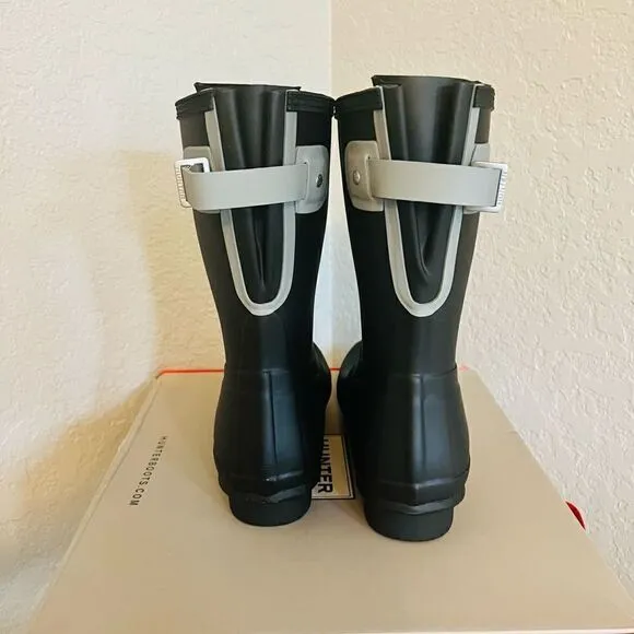 HUNTER Original Short Back Adjustable Rain Boot, BLACK GRAY, Size 9, NWT