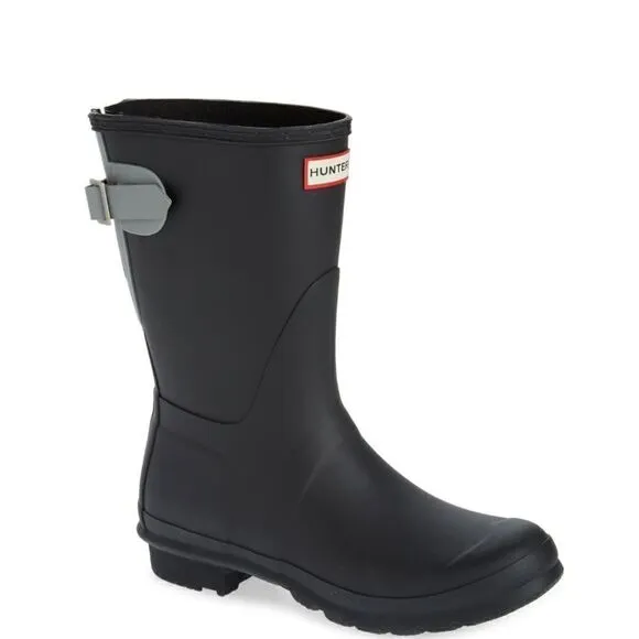 HUNTER Original Short Back Adjustable Rain Boot, BLACK GRAY, Size 9, NWT