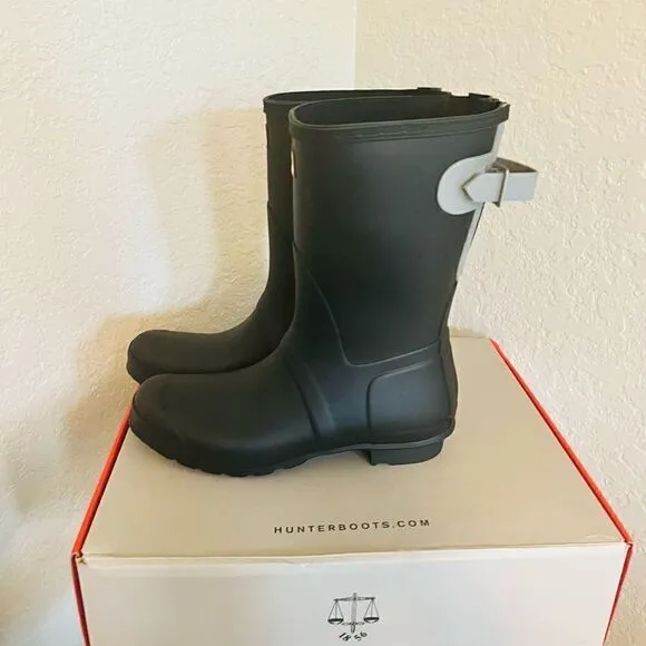 HUNTER Original Short Back Adjustable Rain Boot, BLACK GRAY, Size 9, NWT