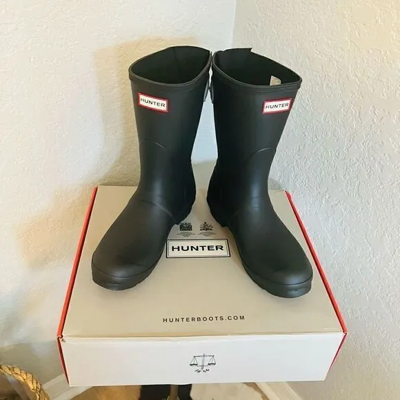 HUNTER Original Short Back Adjustable Rain Boot, BLACK GRAY, Size 9, NWT
