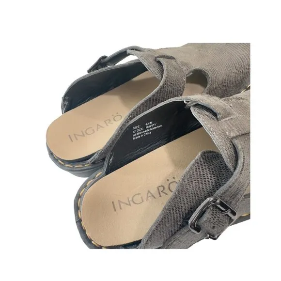 INGARO Happy Women SZ 8.5M Brown Faux Suede Slip On Mules Clogs Shoes