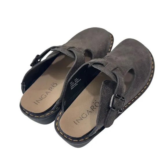 INGARO Happy Women SZ 8.5M Brown Faux Suede Slip On Mules Clogs Shoes