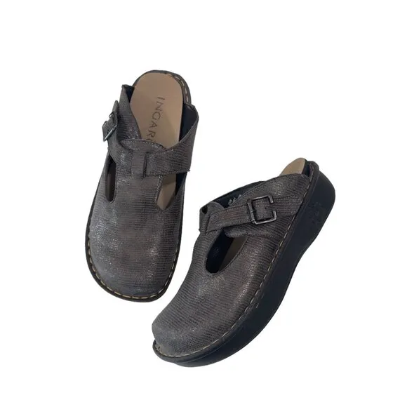 INGARO Happy Women SZ 8.5M Brown Faux Suede Slip On Mules Clogs Shoes