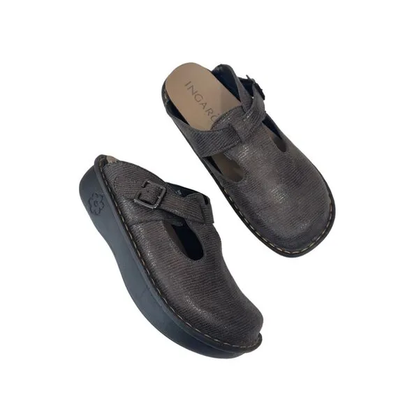 INGARO Happy Women SZ 8.5M Brown Faux Suede Slip On Mules Clogs Shoes