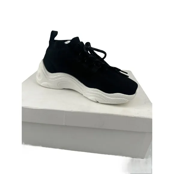 IRO Paris Sock Black White Knit Flat Lace Up Tie Pull On Trainer Sneaker Sz 6/36