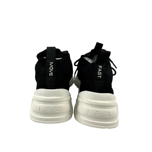 IRO Paris Sock Black White Knit Flat Lace Up Tie Pull On Trainer Sneaker Sz 6/36