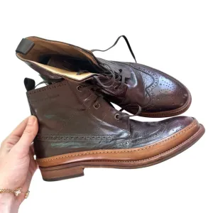 Italian Heritage Leather Mid Calf Brogue Lace Up Boots Brown Size 42.5/9