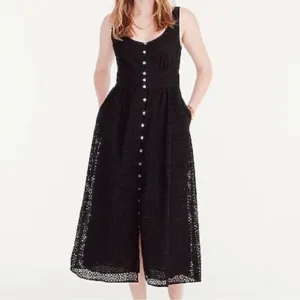 J. Crew Button-front eyelet dress in black size 10 Petite