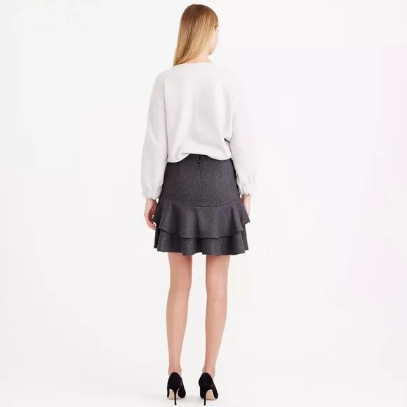 J. Crew Charcoal Gray Wool Layered Flounce Skirt size 4