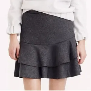 J. Crew Charcoal Gray Wool Layered Flounce Skirt size 4