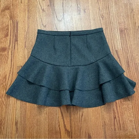 J. Crew Charcoal Gray Wool Layered Flounce Skirt size 4