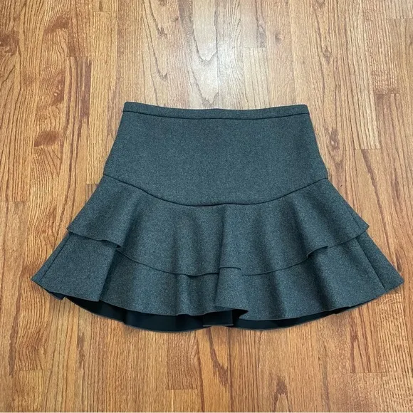 J. Crew Charcoal Gray Wool Layered Flounce Skirt size 4