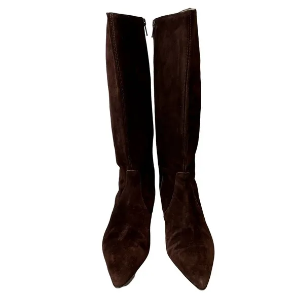 J. CREW Chocolate Brown Suede Leather Knee High Point Toe Boots Size 8