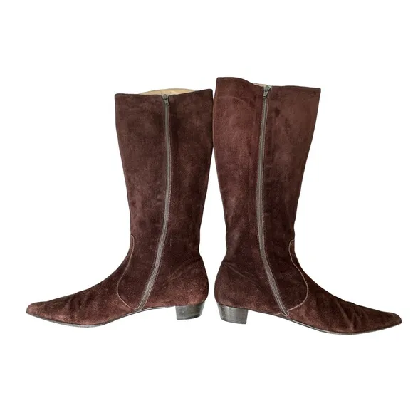J. CREW Chocolate Brown Suede Leather Knee High Point Toe Boots Size 8