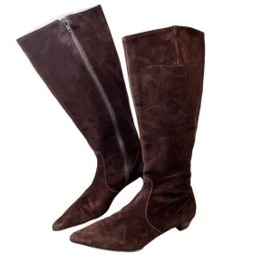 J. CREW Chocolate Brown Suede Leather Knee High Point Toe Boots Size 8