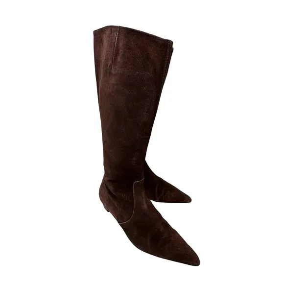 J. CREW Chocolate Brown Suede Leather Knee High Point Toe Boots Size 8