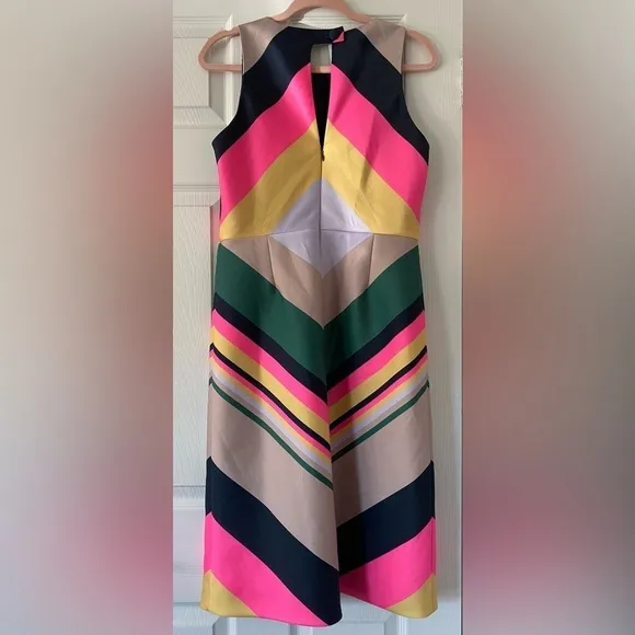 J. CREW Collection Pop Stripe Chevron Dress Neon Sleeveles size 6 Tall
