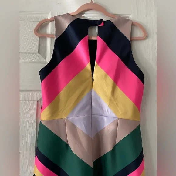 J. CREW Collection Pop Stripe Chevron Dress Neon Sleeveles size 6 Tall