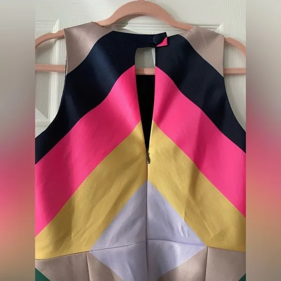 J. CREW Collection Pop Stripe Chevron Dress Neon Sleeveles size 6 Tall