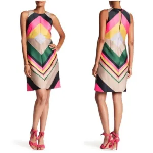 J. CREW Collection Pop Stripe Chevron Dress Neon Sleeveles size 6 Tall