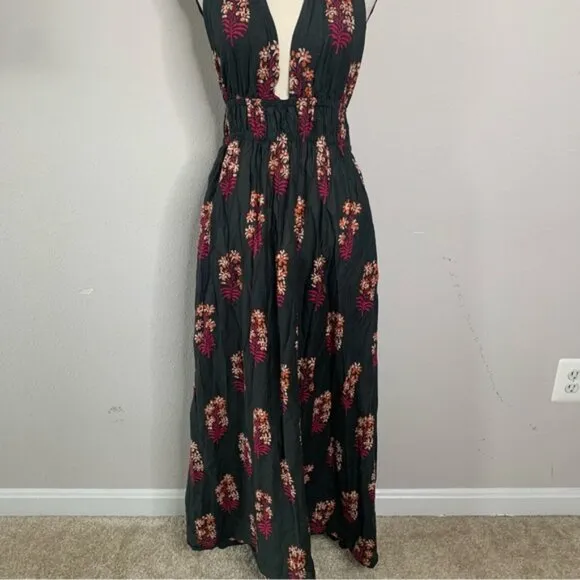 J. Crew Floral Bohemian Plunged Neckline Halter Maxi Dress