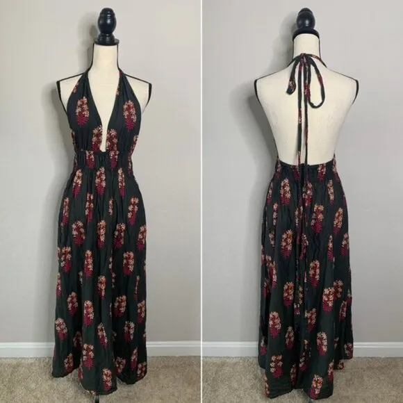 J. Crew Floral Bohemian Plunged Neckline Halter Maxi Dress