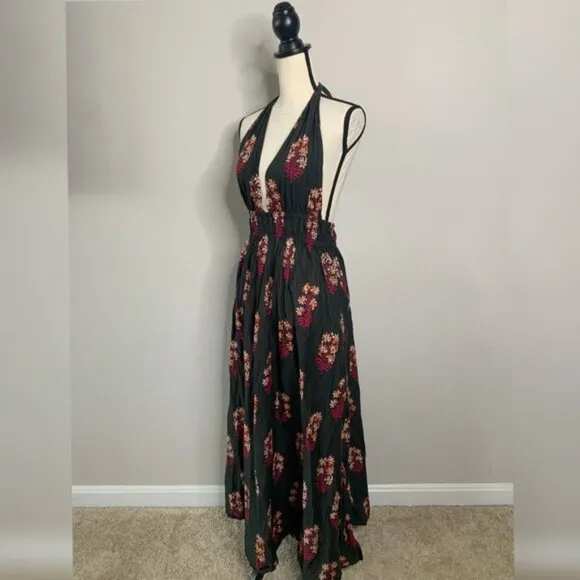 J. Crew Floral Bohemian Plunged Neckline Halter Maxi Dress