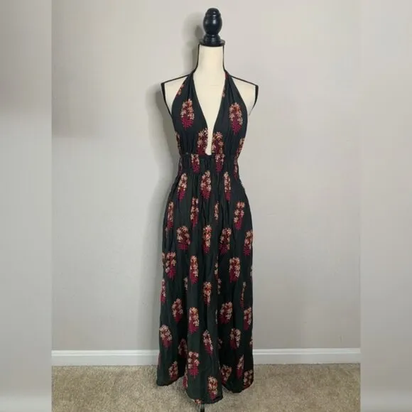J. Crew Floral Bohemian Plunged Neckline Halter Maxi Dress