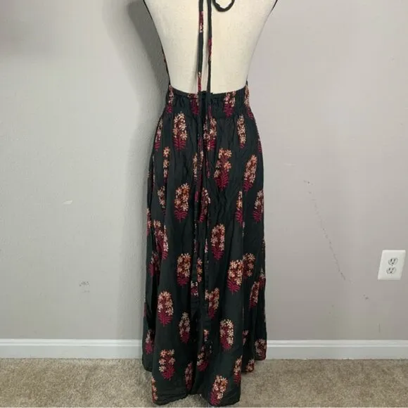 J. Crew Floral Bohemian Plunged Neckline Halter Maxi Dress