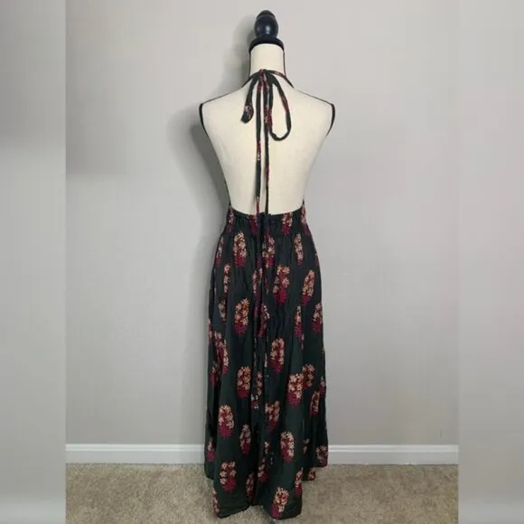 J. Crew Floral Bohemian Plunged Neckline Halter Maxi Dress