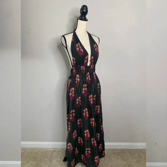 J. Crew Floral Bohemian Plunged Neckline Halter Maxi Dress