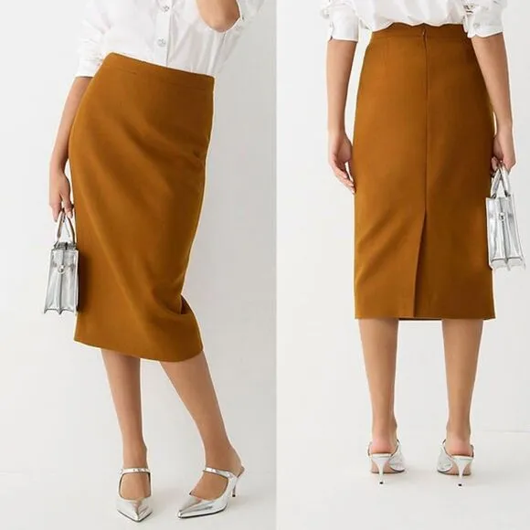 J. Crew No. 3 Pencil Skirt in Double-Serge Wool in English Saddle