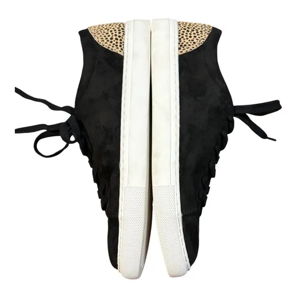 J. Crew Suede Sneakers Leopard Print Calf Hair Accents Shoes Women Size 8.5
