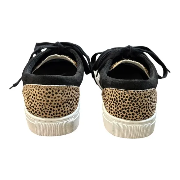 J. Crew Suede Sneakers Leopard Print Calf Hair Accents Shoes Women Size 8.5