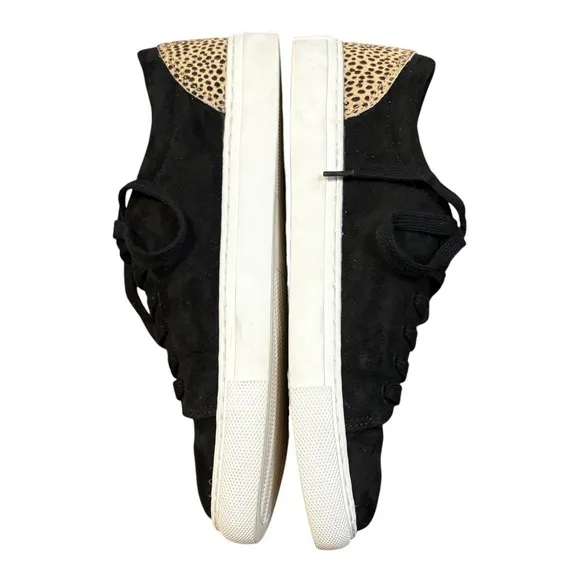 J. Crew Suede Sneakers Leopard Print Calf Hair Accents Shoes Women Size 8.5
