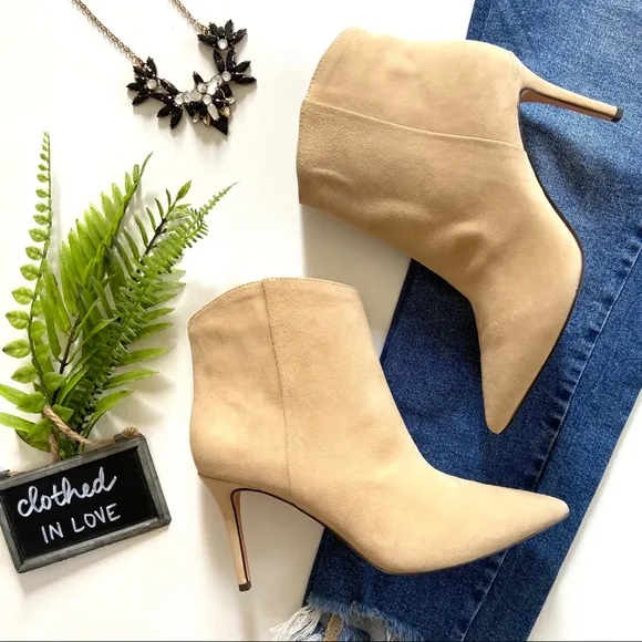 J. Crew Tan Golden Mushroom Suede Pointed Toe High Heel Ankle Boot