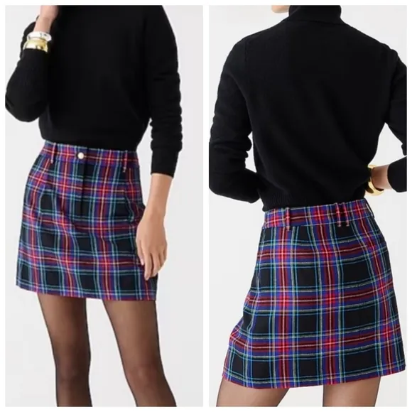 J. Crew Women's Wool Blend Trouser Mini Skirt In Plaid Stewart Tartan Size 4