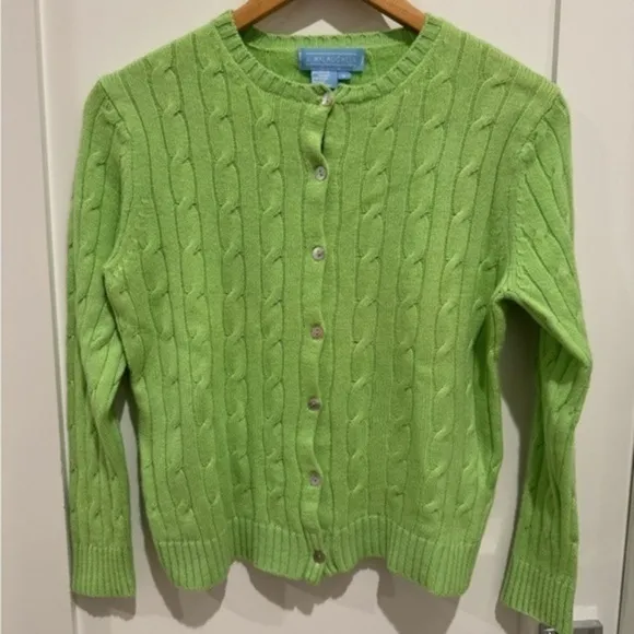 J. McLaughlin Cable Knit open Sweater Womens medium Melon Green Long Sleeve Knit