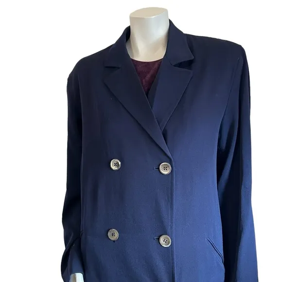 J.Crew DOUBLE-BREASTED  100% Wool TOPCOAT Sz 10 Navy Blue Excellent Condition