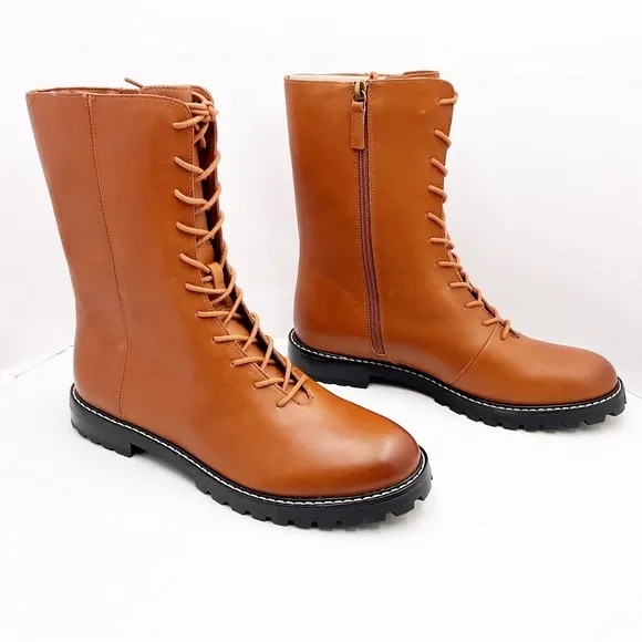 🆕{J.CREW} Gwen Lug-Sole Leather Lace-Up Tall Shaft Boots