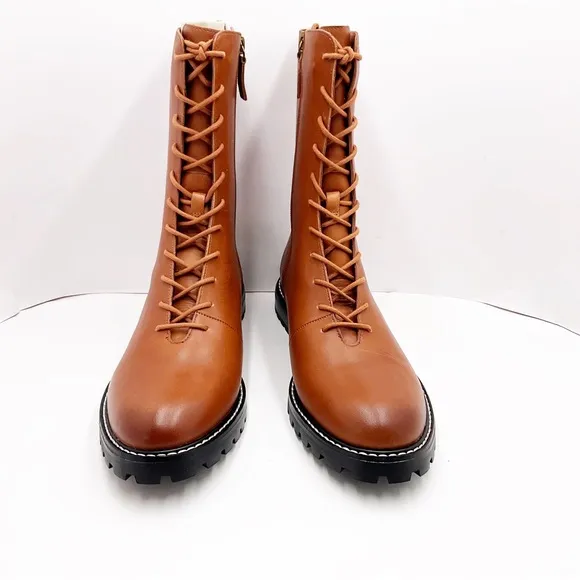 🆕{J.CREW} Gwen Lug-Sole Leather Lace-Up Tall Shaft Boots