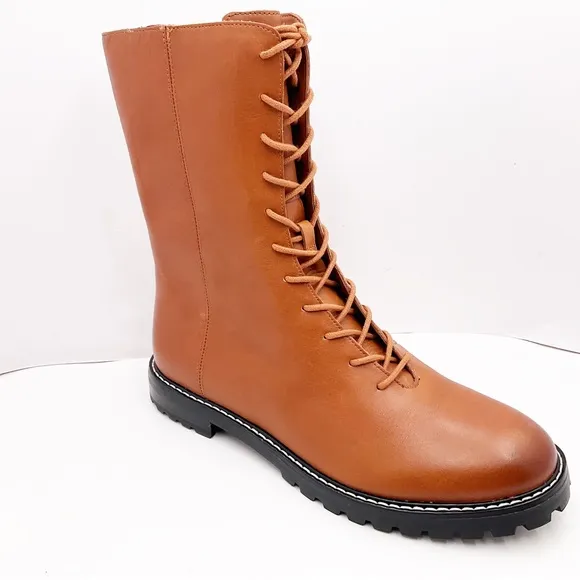 🆕{J.CREW} Gwen Lug-Sole Leather Lace-Up Tall Shaft Boots