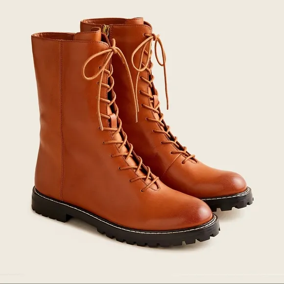 🆕{J.CREW} Gwen Lug-Sole Leather Lace-Up Tall Shaft Boots