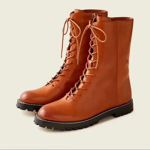 🆕{J.CREW} Gwen Lug-Sole Leather Lace-Up Tall Shaft Boots